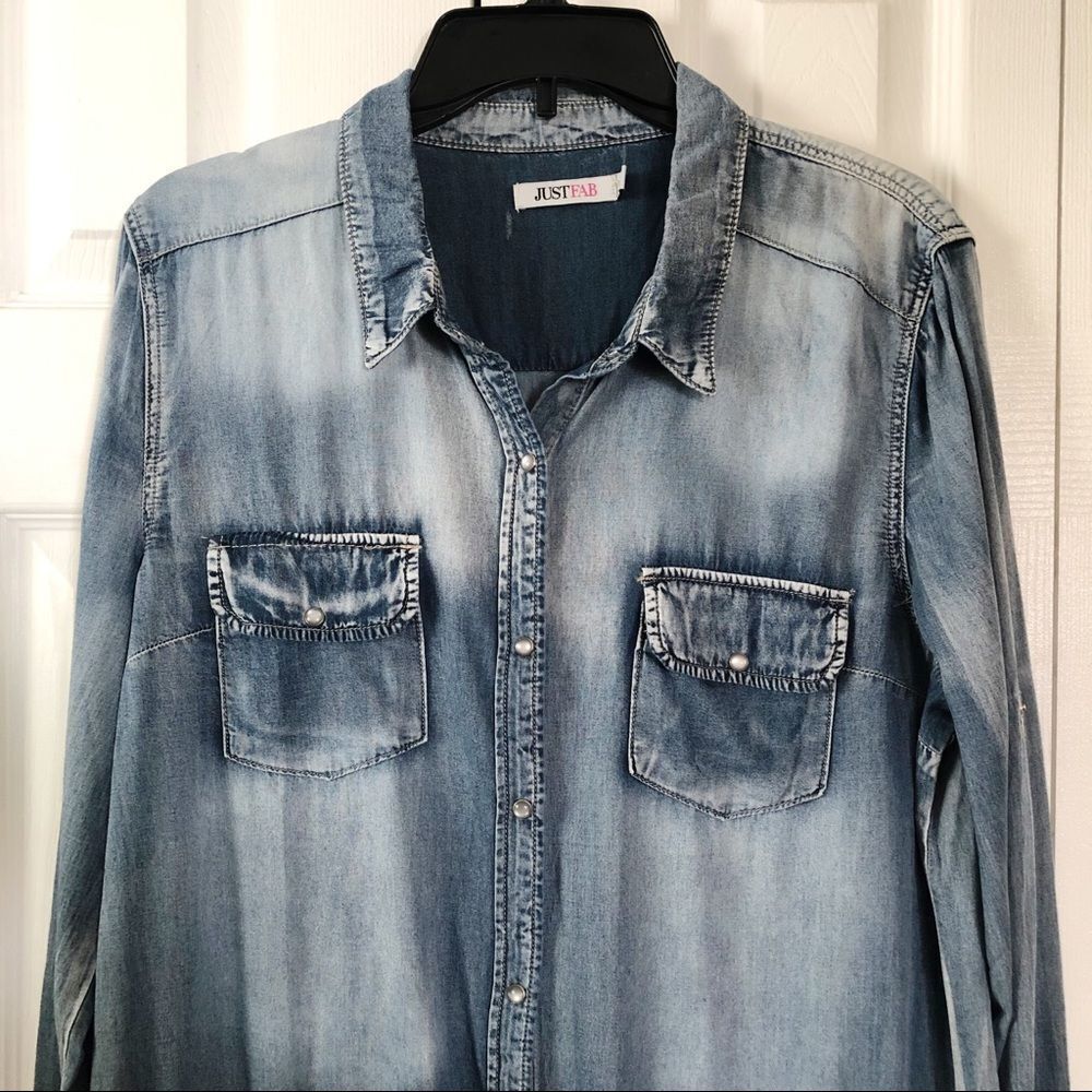 JUSTFAB Chambray Shirt Jumpsuit L - Picture 3 of 8